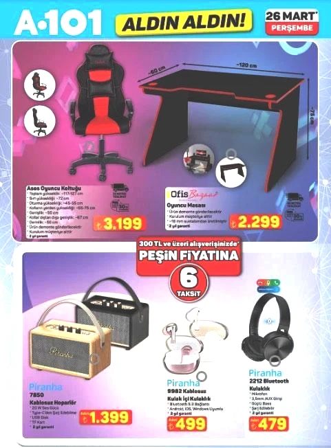 YENİ ÜRÜNLER A101 AKTÜEL 26 MART PERŞEMBE GÜNÜ SATIŞTA: A101 Aktüel ürünler neler Yeni haftanın indirimli ürünleri belli oldu A101 Aldın Aldın oyuncu koltuğu, çapa motoru, blender seti, televizyon...