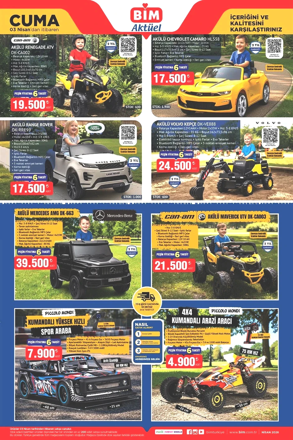 RAFLARDA YEPYENİ BİM AKTÜEL 3 NİSAN 2026 KATALOĞU - İNDİRİMLİ ÜRÜNLER BROŞÜRÜ TAM LİSTE || Bimde bu hafta cuma neler var Bim afişi Akülü Mercedes AMG, Piccolo Mondi Pelüş Oyuncak satışa çıktı...